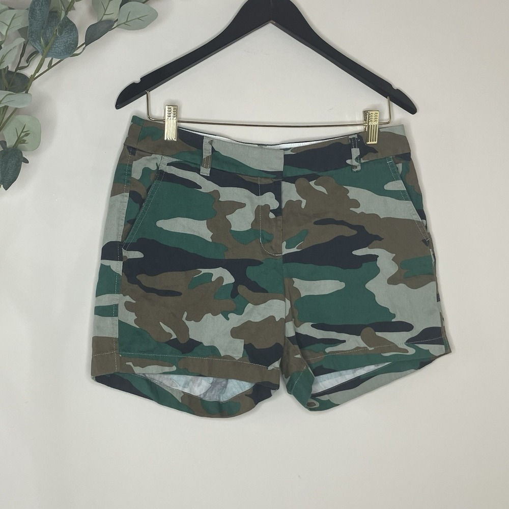 J Crew Factory Womens Green Camo Chino Shorts Size 8 100% Cotton